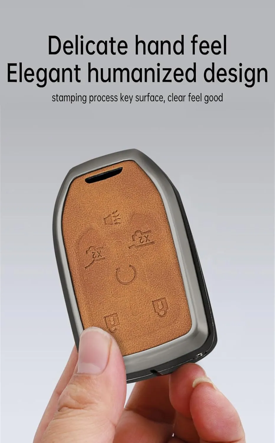 ontto 6-Button Key Fob Shell Fit for GMC Sierra 1500 2500HD 3500HD 2019-up Car Accessories,Metal Frame Key Cover Leather Key Bag,Antiscratched Car Key Case Fit for Chevrolet Suburban Tahoe,Brown