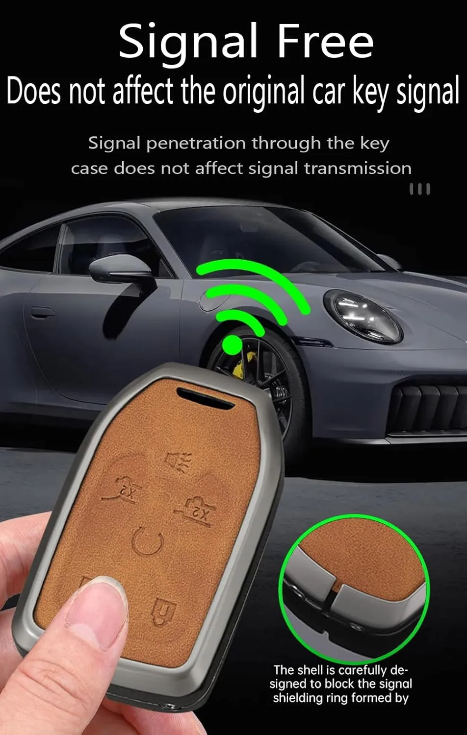 ontto 6-Button Key Fob Shell Fit for GMC Sierra 1500 2500HD 3500HD 2019-up Car Accessories,Metal Frame Key Cover Leather Key Bag,Antiscratched Car Key Case Fit for Chevrolet Suburban Tahoe,Brown