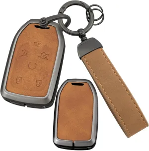 ontto Car Key Case Fit for Chevrolet Silverado 1500 2500HD 3500HD Tahoe Suburban 2015-up,Auto Key Fob Skin Fit for GMC Sierra 1500 2500HD 3500HD Yukon Acadia Terrain 2019-up,6-Button Key Bag Brown