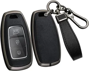 ontto Car Key Cover with Keychain Solid Key Case Key Fob Holder Compatible with Hyundai I30 Ix35 Encino Azera Solaris Kona Solaris Grandeur Ig Accent Santa Fe Palisade Car Accessories Black
