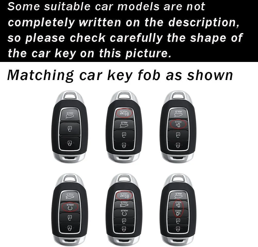 ontto Key Fob Case Metal Key Shell Leather Key Bag Smart Remote Key Fob Cover Fit for Hyundai I30 Ix35 Encino Azera Solaris Kona Solaris Grandeur Ig Accent Santa Fe Palisade Black