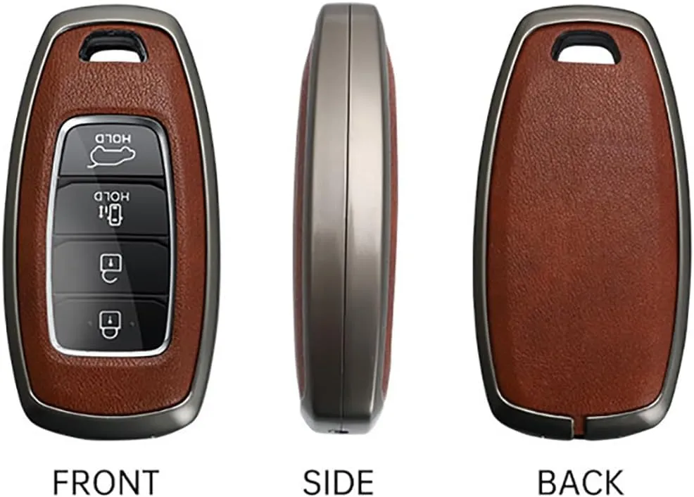 ontto Key Fob Case Metal Key Shell Leather Key Bag Smart Remote Key Fob Cover Fit for Hyundai I30 Ix35 Encino Azera Solaris Kona Solaris Grandeur Ig Accent Santa Fe Palisade Black