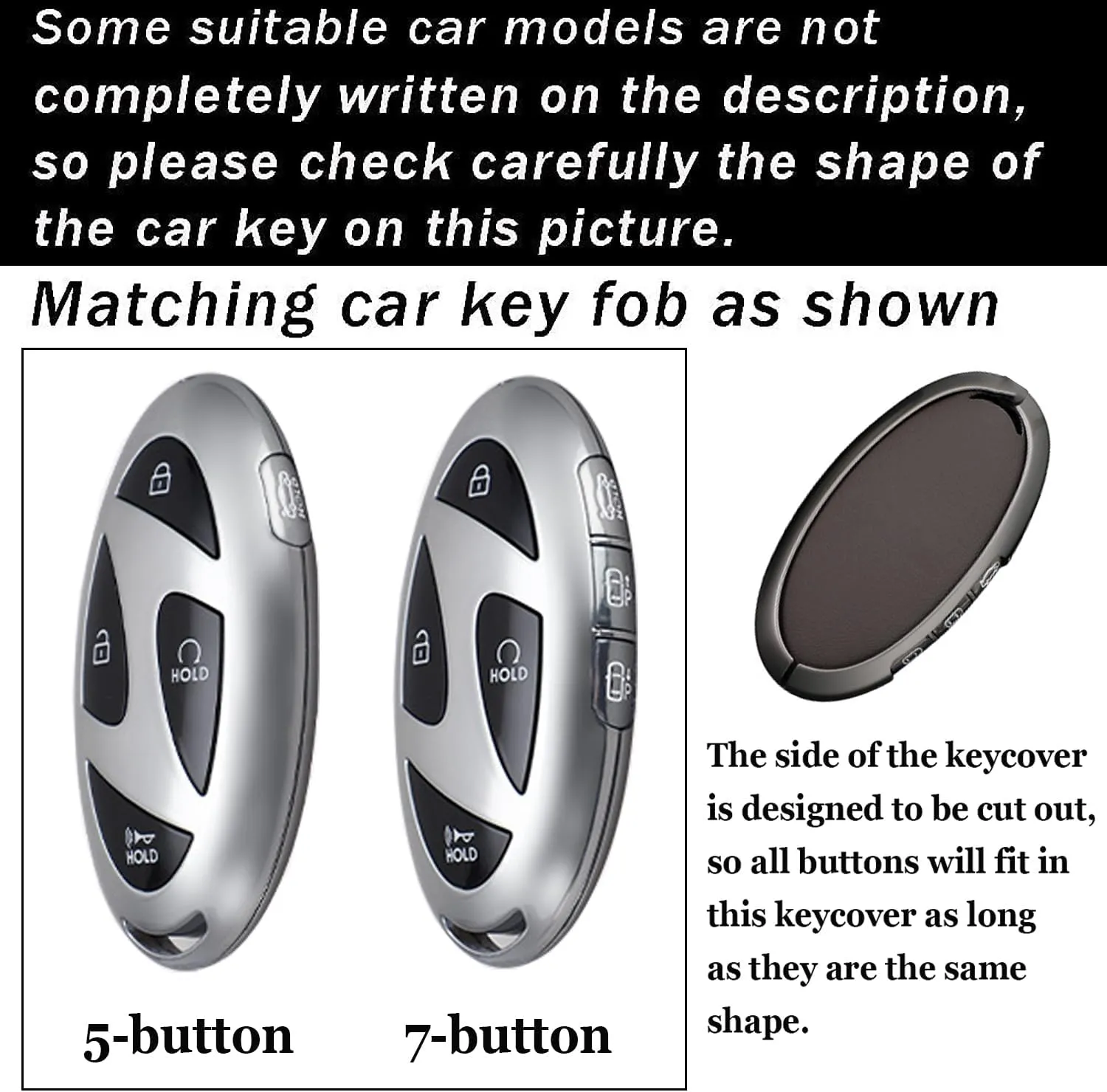 ontto Key Fob Cover Fit for Hyundai Ioniq 6 2023 2024 Car Accessories,Metal and Leather Key Holder Fit for Hyundai Grandeur GN7 2023 Key Remote,Solid Car Key Shell Fit for Kona Elantra 2024,Black