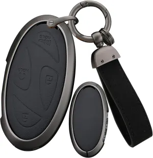 ontto Key Fob Cover Fit for Hyundai Ioniq 6 2023 2024 Car Accessories,Metal and Leather Key Holder Fit for Hyundai Grandeur GN7 2023 Key Remote,Solid Car Key Shell Fit for Kona Elantra 2024,Black