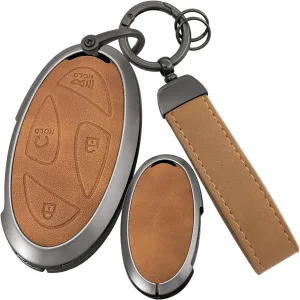 ontto Leather Key Fob Shell Fit for Hyundai 5/7 Buttons Key Fob Solid Car Key Bag for Ioniq 6 Grandeur GN7 KONA Elantra Azera Sonata Hybrid Santa fe Tucson Hybrid 2023 2024 2025,Brown