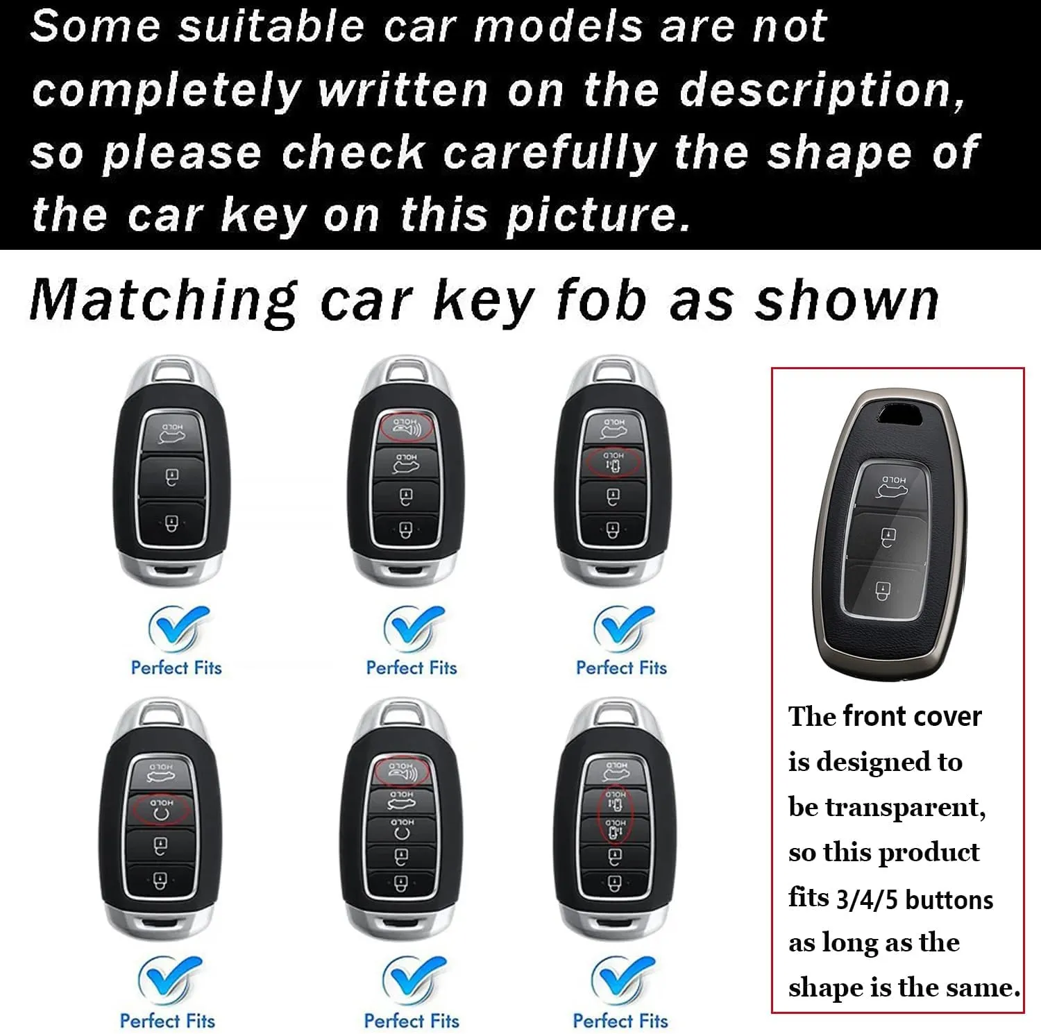 ontto Metal and Leather Key Fob Cover Case Holder Protector Fit for Hyundai i30 ix25 Ix35 Kona Accent Azera Santa Fe Palisade