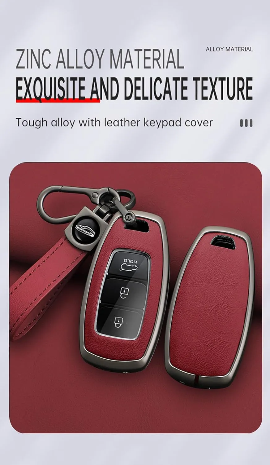 ontto Metal and Leather Key Fob Cover Case Holder Protector Fit for Hyundai i30 ix25 Ix35 Kona Accent Azera Santa Fe Palisade
