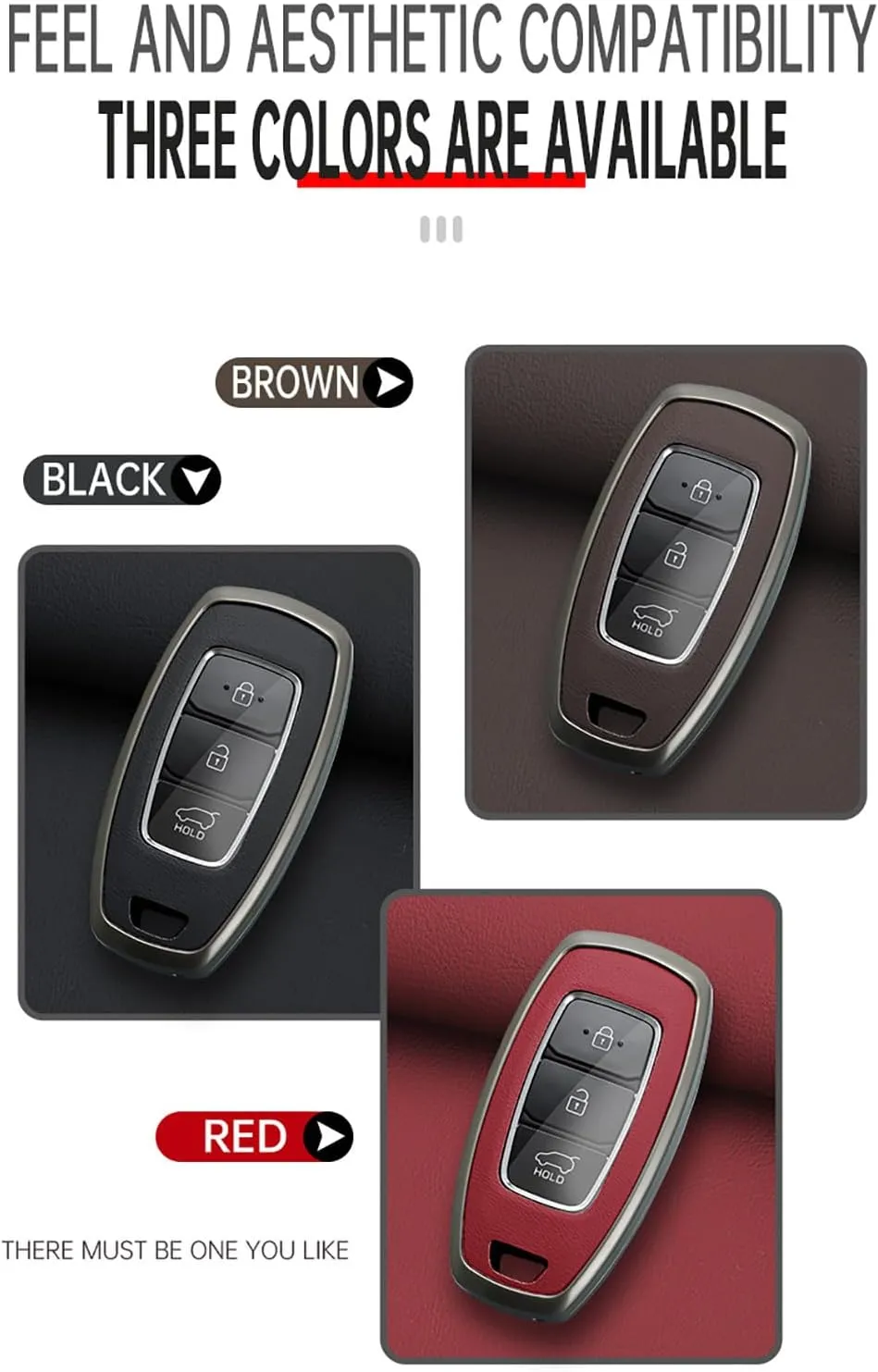 ontto Metal and Leather Key Fob Cover Case Holder Protector Fit for Hyundai i30 ix25 Ix35 Kona Accent Azera Santa Fe Palisade