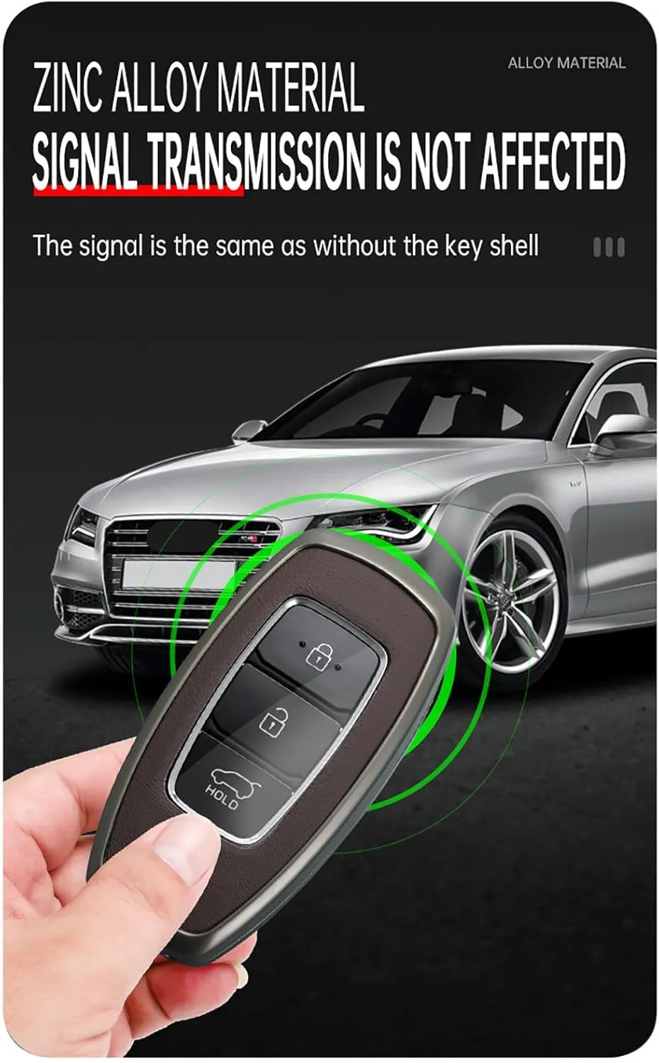 ontto Metal and Leather Key Fob Cover Case Holder Protector Fit for Hyundai i30 ix25 Ix35 Kona Accent Azera Santa Fe Palisade