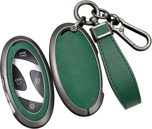 ontto Metal Key Cover Fit for Hyundai Sonata Hybrid Santa fe 2024 Key Fob,Leather Car Key Holder Bag Fit for Hyundai Ioniq 6 Grandeur GN7 Kona Elantra Azera,Anti-Scratched Key Fob Case,Green