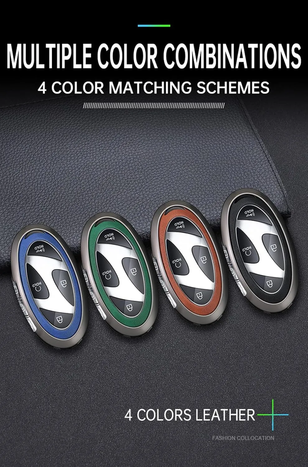 ontto Metal Key Cover Fit for Hyundai Sonata Hybrid Santa fe 2024 Key Fob,Leather Car Key Holder Bag Fit for Hyundai Ioniq 6 Grandeur GN7 Kona Elantra Azera,Anti-Scratched Key Fob Case,Green