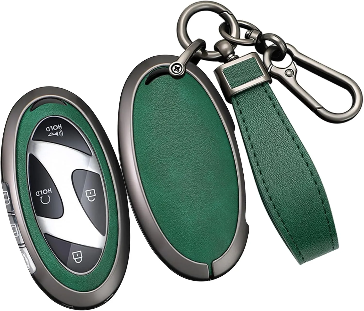 ontto Metal Key Cover Fit for Hyundai Sonata Hybrid Santa fe 2024 Key Fob,Leather Car Key Holder Bag Fit for Hyundai Ioniq 6 Grandeur GN7 Kona Elantra Azera,Anti-Scratched Key Fob Case,Green