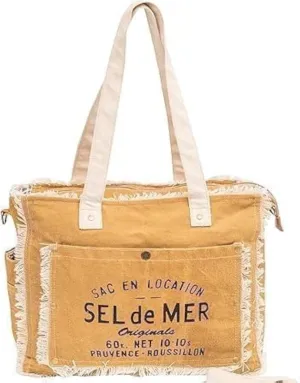 Orbit Art Gallery Sel De Mer Upcycled Canvas Hand Bag, Canvas Tote Bag Shoulder Handbag for Women, Brown