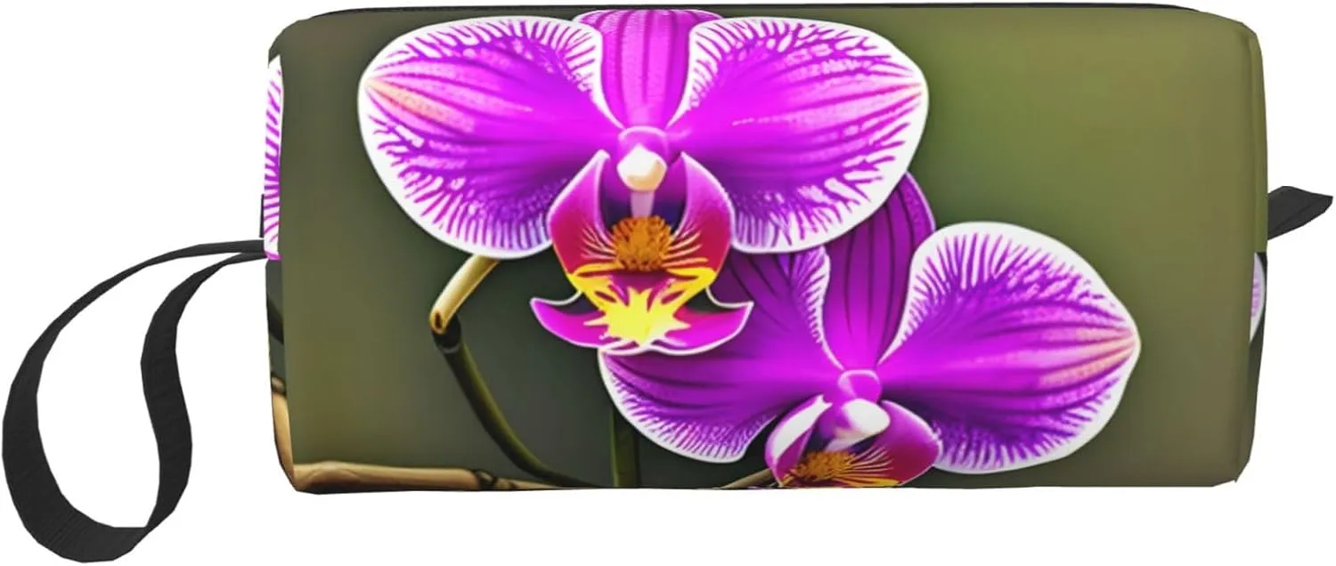 Orchid Flower print Travel Toiletry Pouch, Pencil Bag Canvas Makeup Bags, Multi-Purpose Cosmetic Bags with Zipper