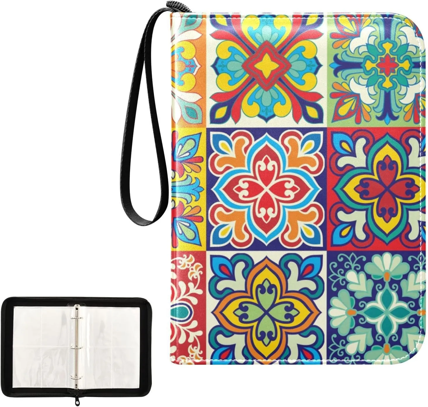 OTVEE Card Binder Colorful Flower Mosaic Tile Trading Card Album with 50 Removable Sleeves Fits 400 Cards