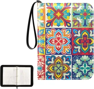 OTVEE Card Binder Colorful Flower Mosaic Tile Trading Card Album with 50 Removable Sleeves Fits 400 Cards