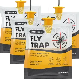 Outdoor Fly Trap Bags [Set of 4] Disposable Fly Traps Outdoor - Hanging Fly Traps with dissolvable Non-Toxic Bait - Bug Catcher Killer for All Flies for Outside Bug Control Patio, Barn and Ranch Etc
