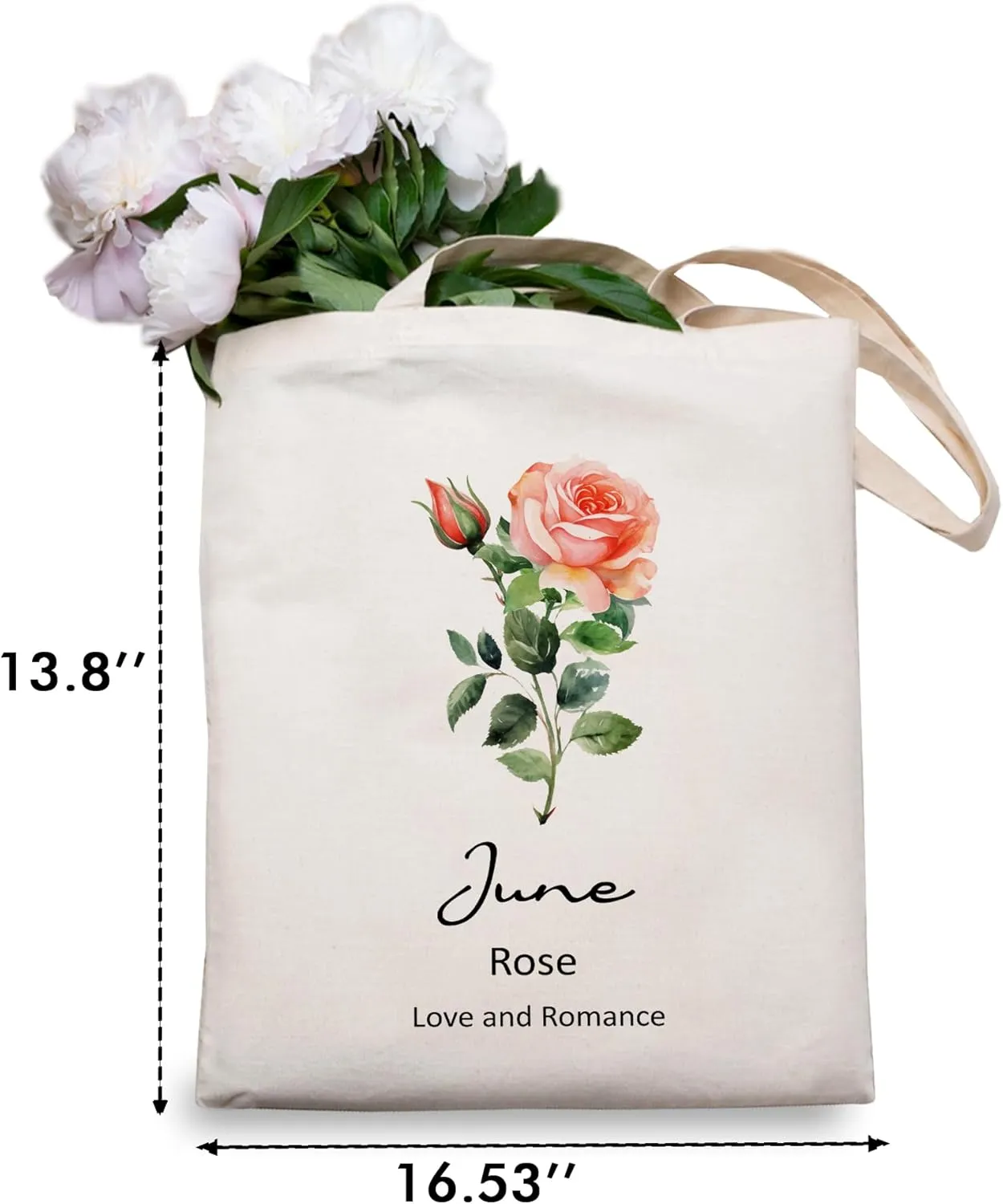 OUZ Birthday Flower Canvas Tote Bag, Birth Month Flower Personalized Gift for Her Mom Friend Birthday Graduation Christmas