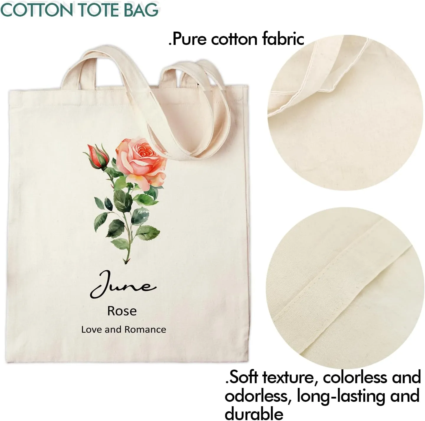 OUZ Birthday Flower Canvas Tote Bag, Birth Month Flower Personalized Gift for Her Mom Friend Birthday Graduation Christmas
