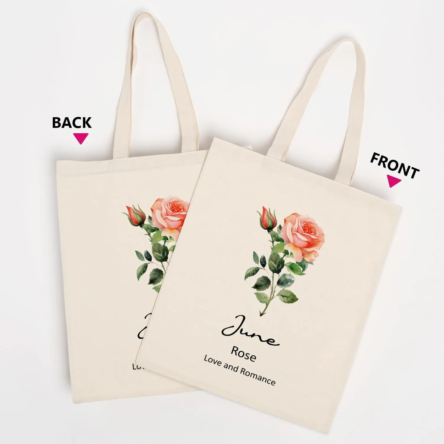 OUZ Birthday Flower Canvas Tote Bag, Birth Month Flower Personalized Gift for Her Mom Friend Birthday Graduation Christmas