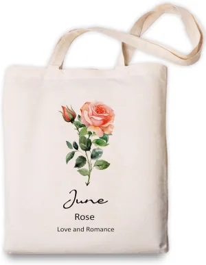 OUZ Birthday Flower Canvas Tote Bag, Birth Month Flower Personalized Gift for Her Mom Friend Birthday Graduation Christmas