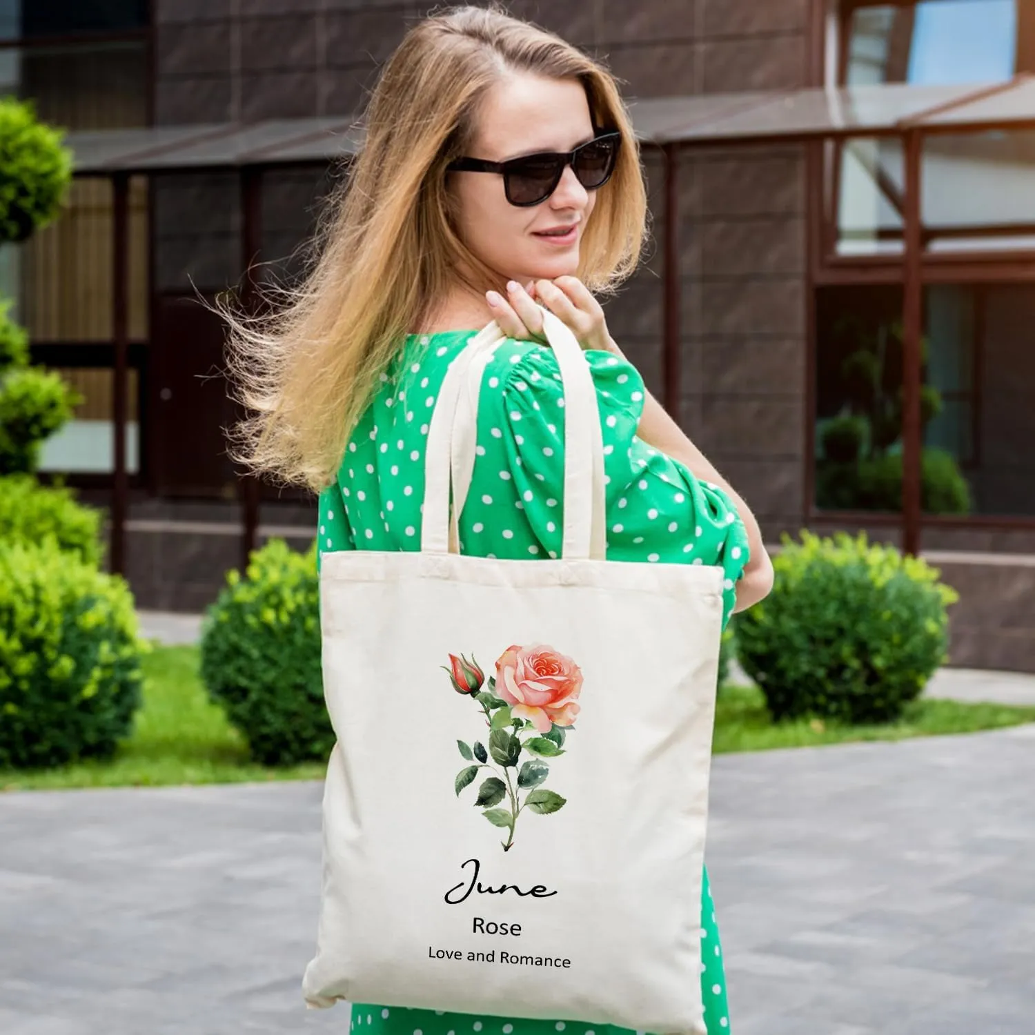 OUZ Birthday Flower Canvas Tote Bag, Birth Month Flower Personalized Gift for Her Mom Friend Birthday Graduation Christmas
