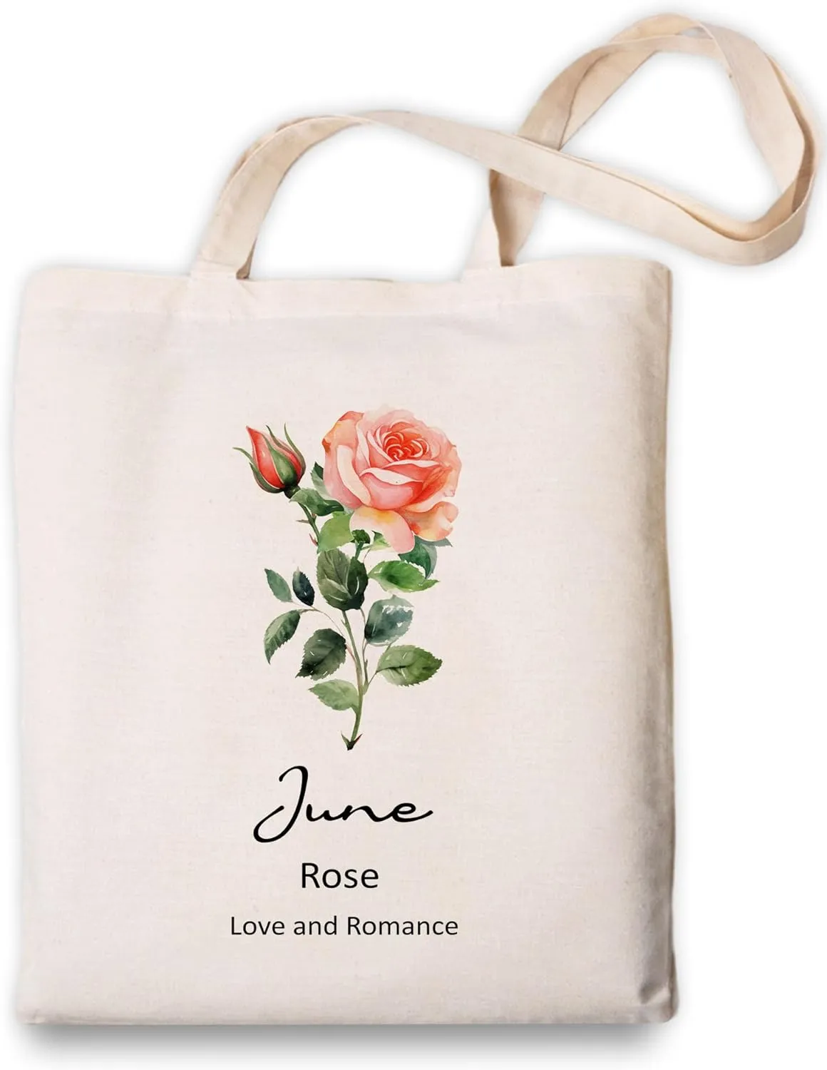 OUZ Birthday Flower Canvas Tote Bag, Birth Month Flower Personalized Gift for Her Mom Friend Birthday Graduation Christmas