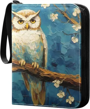 Owl Flower Painting Card Binder Trading Cards Holder 4-Pocket，Album Pages Card Display Sleeves Fits 400 Cards Collector Book
