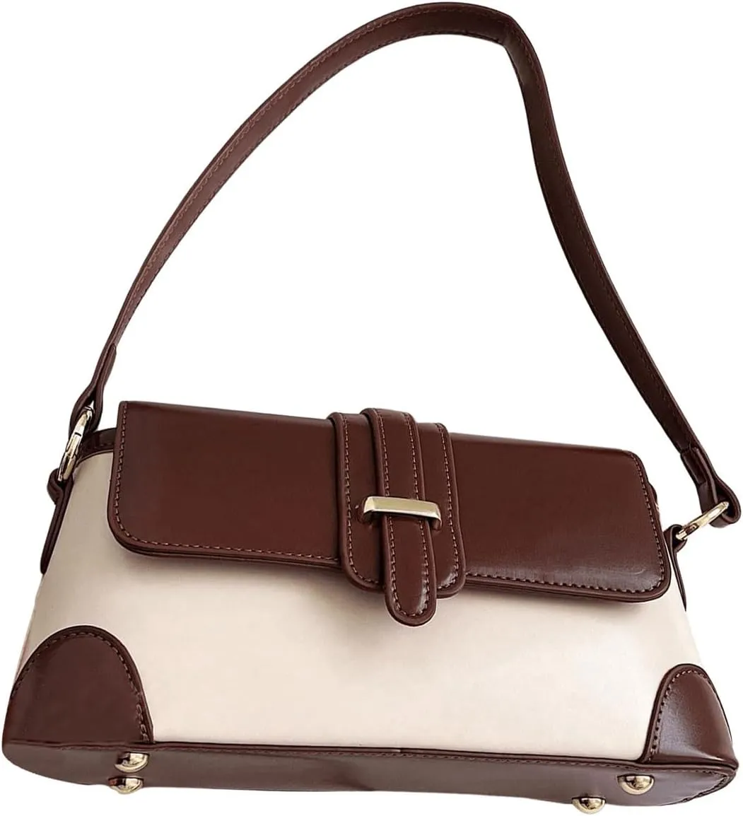 OYOANGLE Women's Color Block Shoulder Bag Small Flap Purse Handbags Top Handle Underarm Bags Satchel Bags
