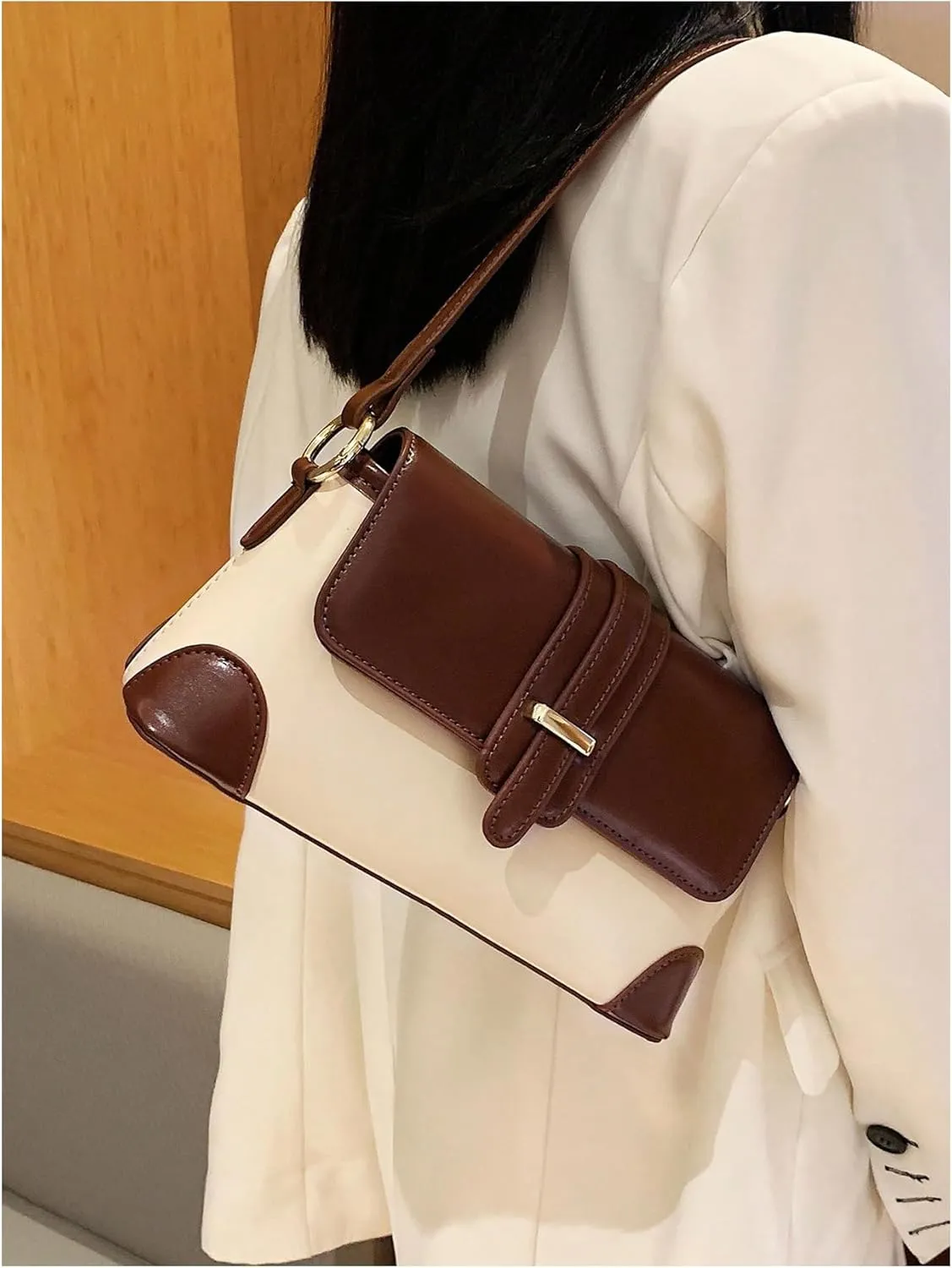 OYOANGLE Women's Color Block Shoulder Bag Small Flap Purse Handbags Top Handle Underarm Bags Satchel Bags
