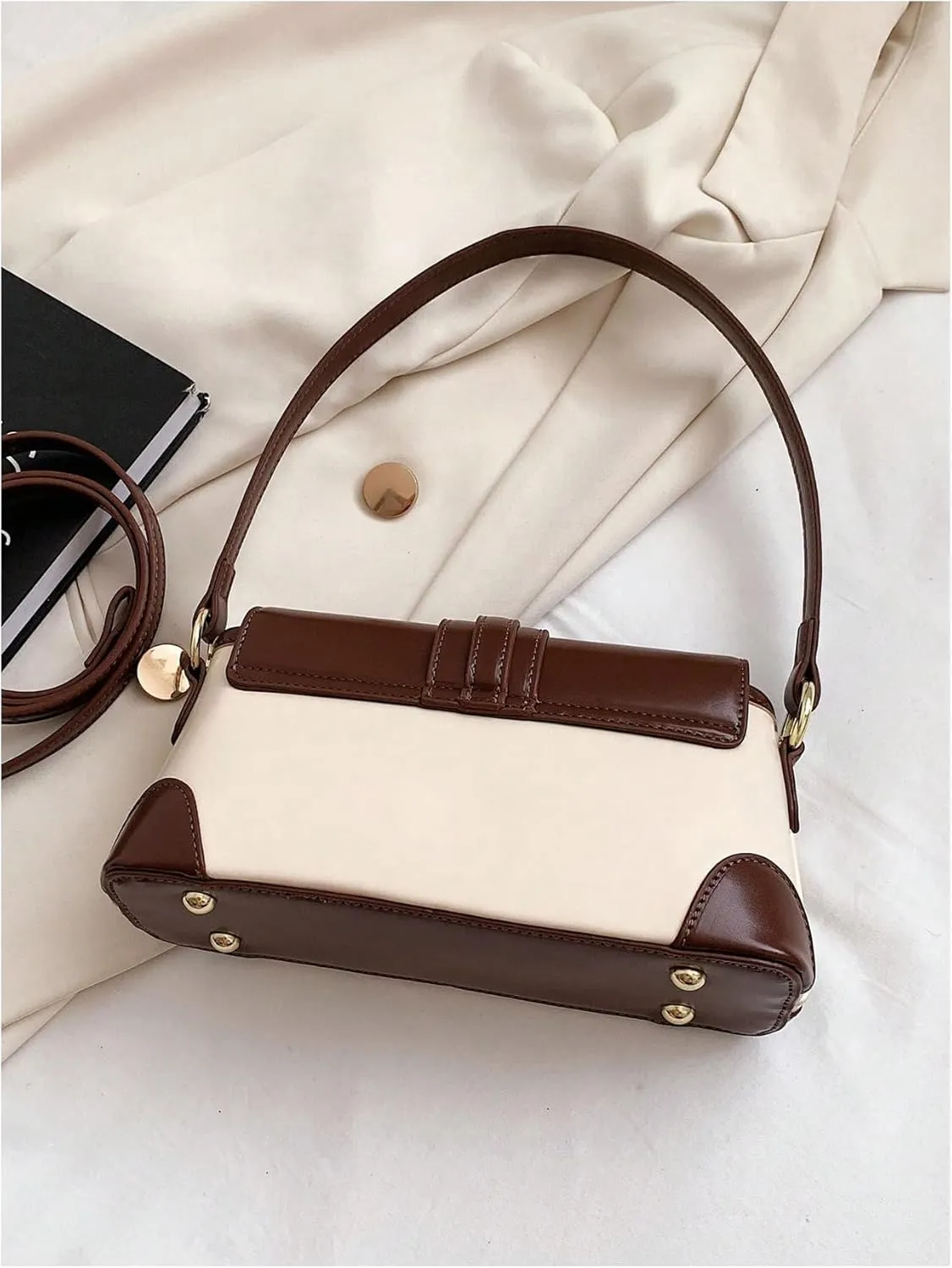OYOANGLE Women's Color Block Shoulder Bag Small Flap Purse Handbags Top Handle Underarm Bags Satchel Bags