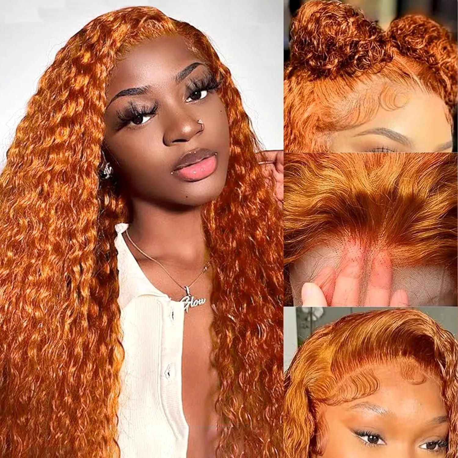 ozkan Ginger Orange Water Wave Lace Front Wigs Human Hair 13x6 Wig Human Hair Pre Plucked 200% Density 350 Ginger Wig for Women 20inch