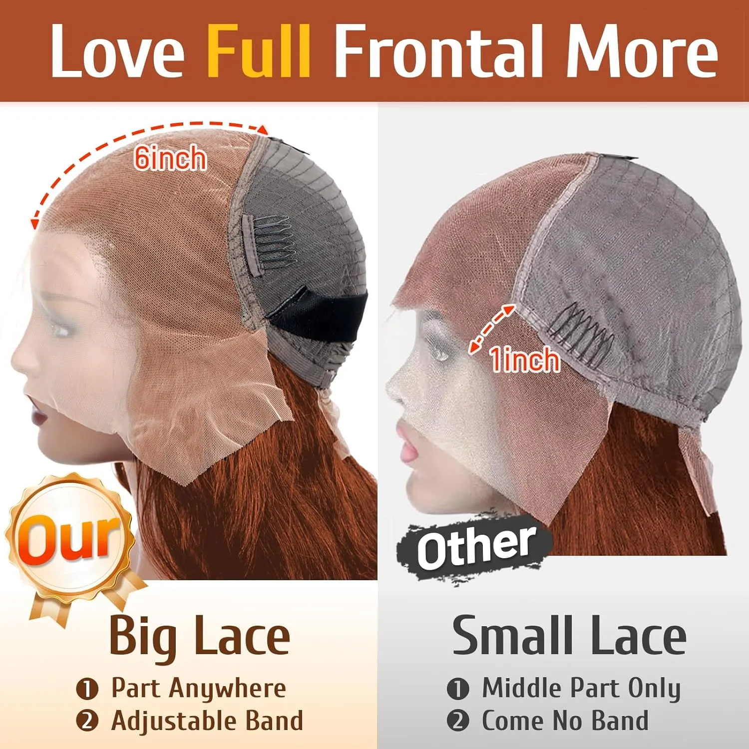 ozkan Ginger Orange Water Wave Lace Front Wigs Human Hair 13x6 Wig Human Hair Pre Plucked 200% Density 350 Ginger Wig for Women 20inch