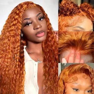 ozkan Ginger Orange Water Wave Lace Front Wigs Human Hair 13x6 Wig Human Hair Pre Plucked 200% Density 350 Ginger Wig for Women 20inch