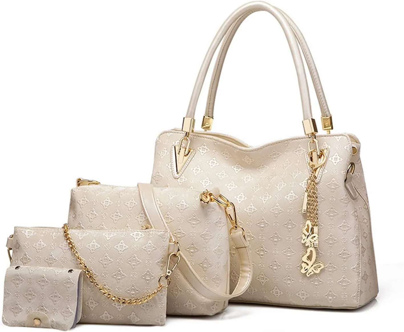 Pahajim Women Fashion Handbags set 4pcs PU Leather shoulder Bags Tote Bags Wallets Butterfly Chain Accessories