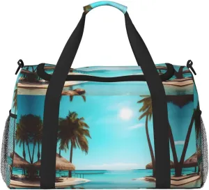 Palm Trees and Clear Sea print Large Canvas Travel Duffel Bag Weekender Bags for Women Overnight Bag Carry On Tote Bag