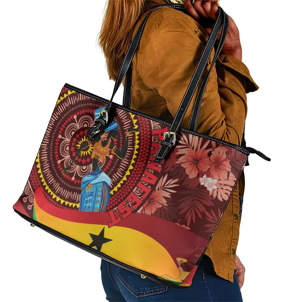Panafest Leather Tote Bag Ghana Tropical African Pattern LT01