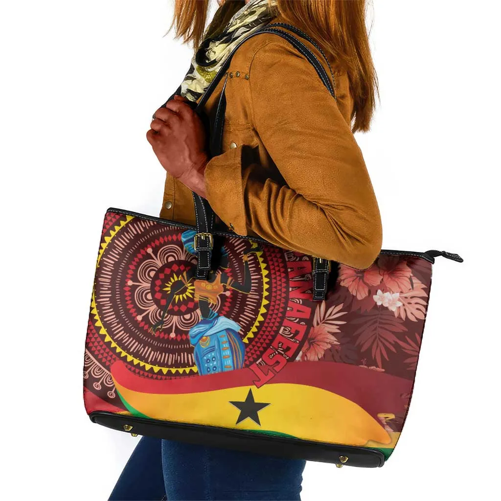 Panafest Leather Tote Bag Ghana Tropical African Pattern LT01