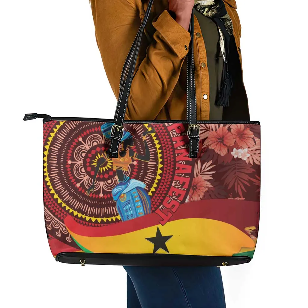 Panafest Leather Tote Bag Ghana Tropical African Pattern LT01
