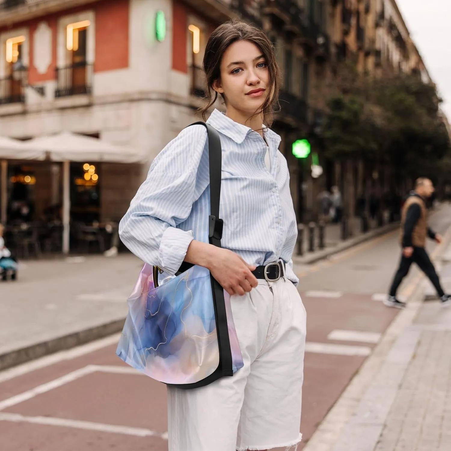 Patches of Buttons with Colors Cross Body Shoulder Bag Leather, Women's Shoulder Bag, Leather Shoulder Bag