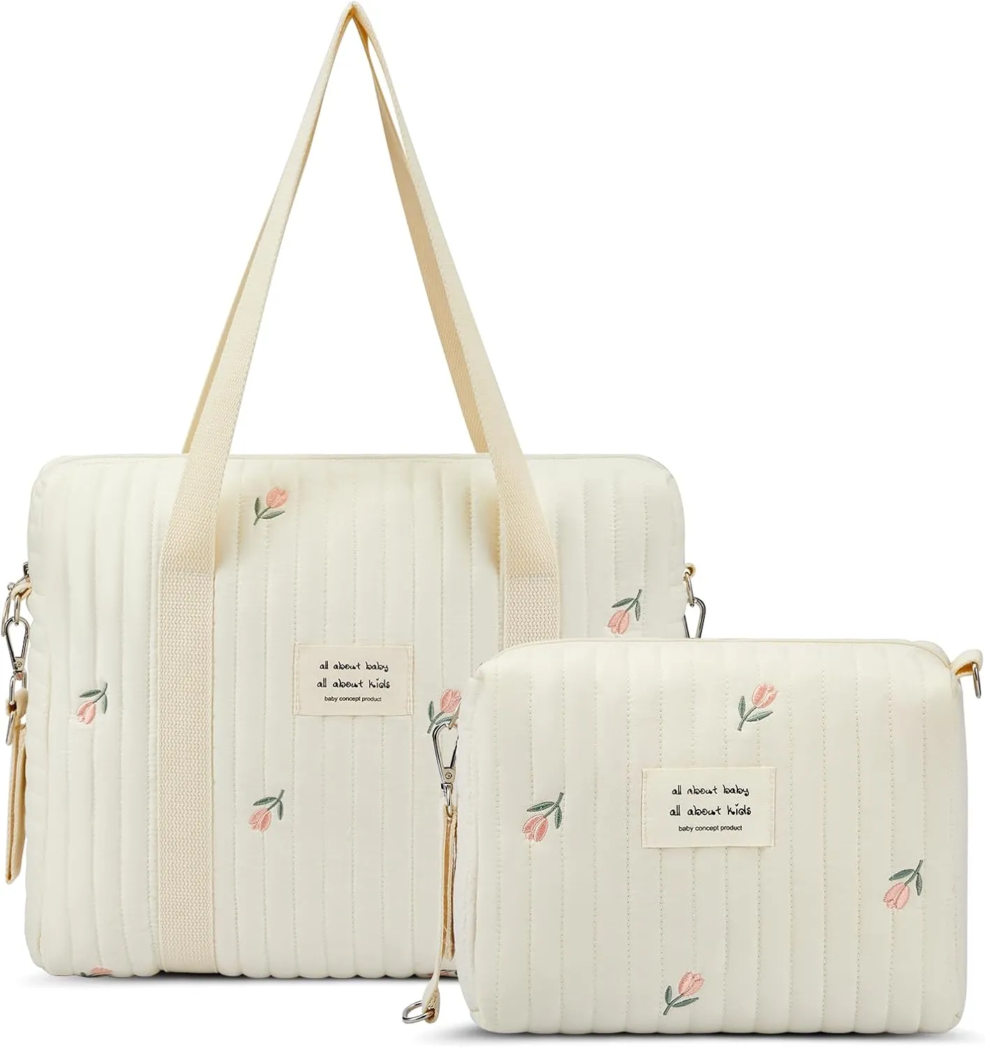 Paterr 2 Pcs Diaper Bag Tote for Women Multifunction Multisize Maternity Bag Quilted Cotton Cute Diaper Bag