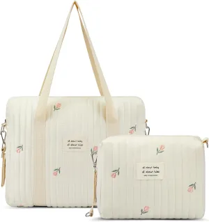 Paterr 2 Pcs Diaper Bag Tote for Women Multifunction Multisize Maternity Bag Quilted Cotton Cute Diaper Bag