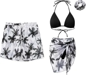 PATPAT Matching Swimsuits for Couples - Spaghetti Strap Bikini Set or Swim Trunks Bathing Suits Hawaiian Beach Swimwear