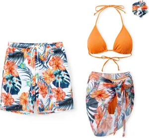 PATPAT Matching Swimsuits for Couples - Spaghetti Strap Bikini Set or Swim Trunks Bathing Suits Hawaiian Beach Swimwear