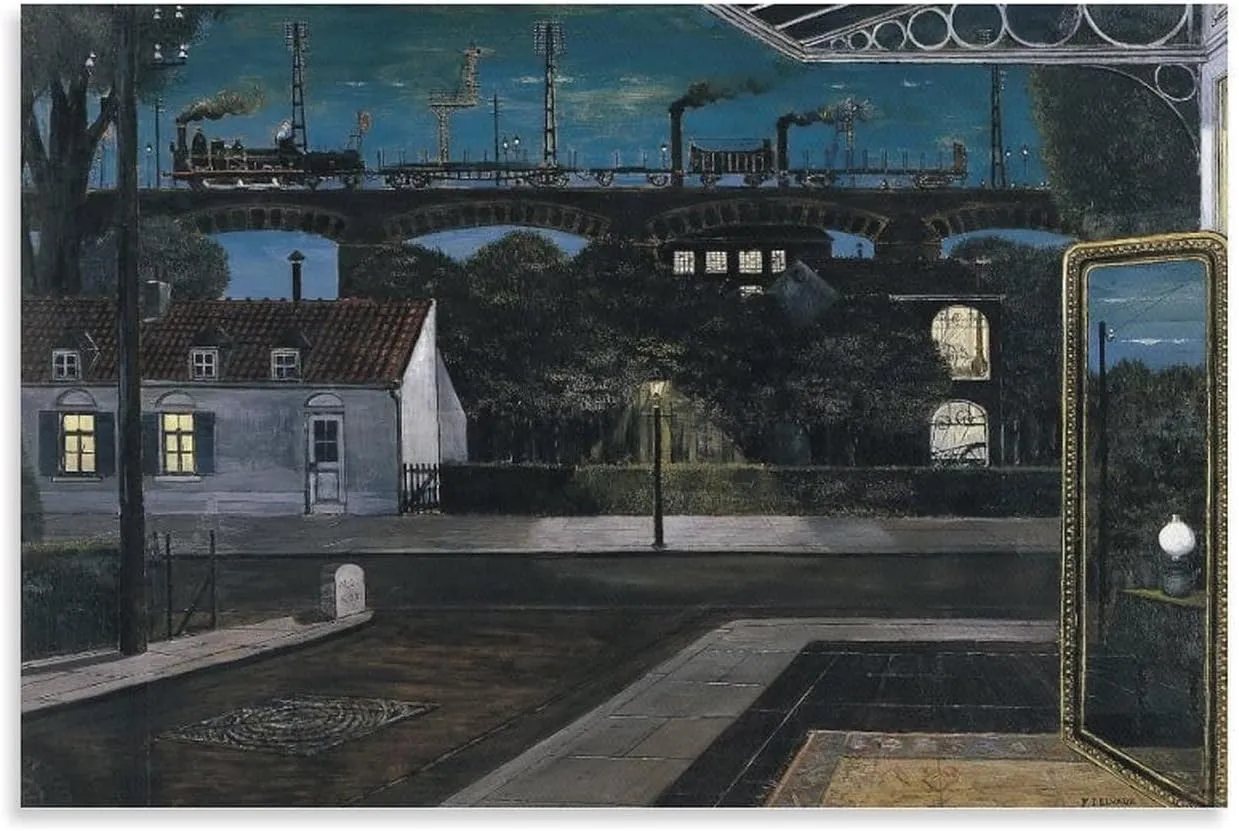 Paul Delvaux Posters Print The Viaduct Gifts Canvas Painting Poster Wall Art Decorative Picture Prints Modern Decor Framed-unframed 20x30inch(50x75cm)