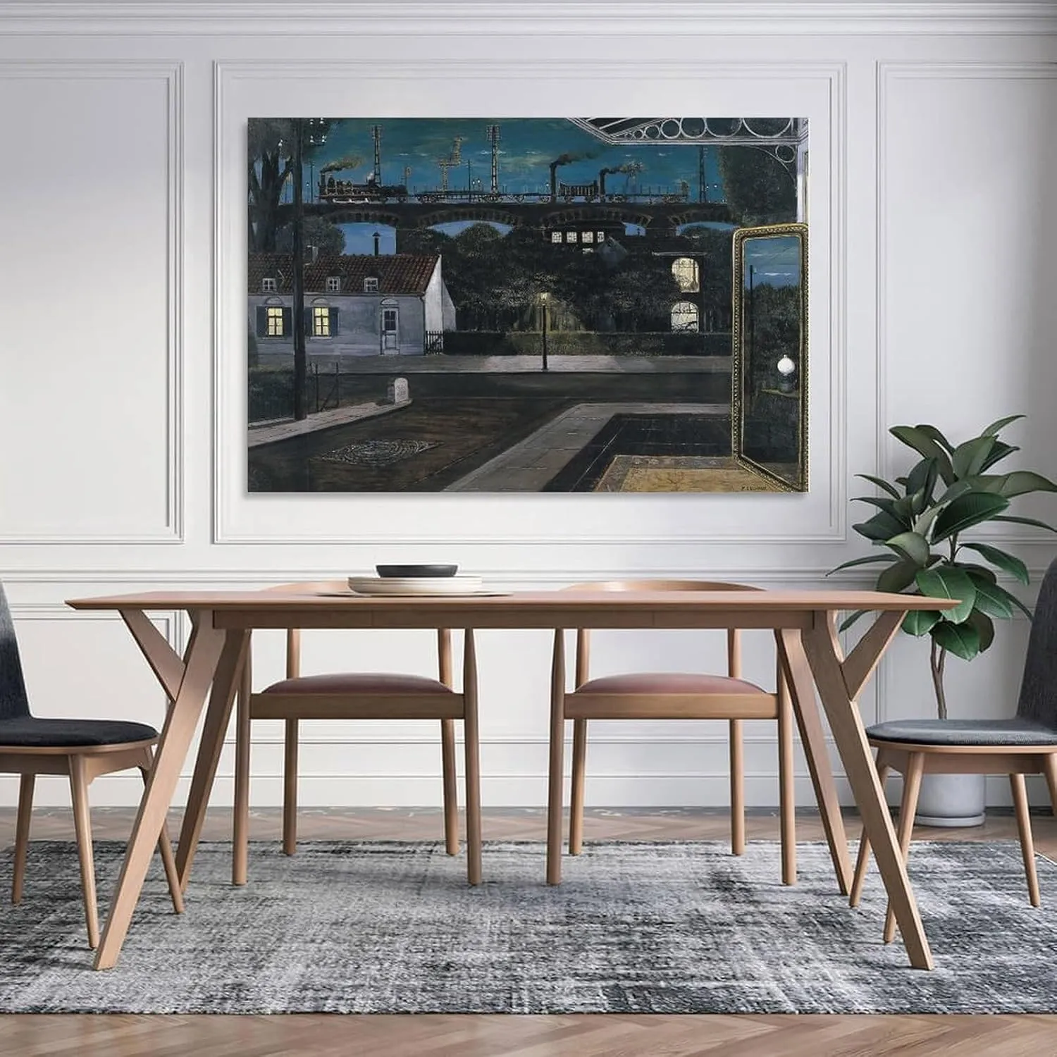 Paul Delvaux Posters Print The Viaduct Gifts Canvas Painting Poster Wall Art Decorative Picture Prints Modern Decor Framed-unframed 20x30inch(50x75cm)