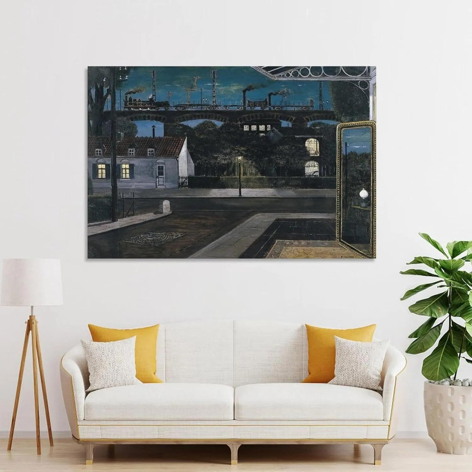 Paul Delvaux Posters Print The Viaduct Gifts Canvas Painting Poster Wall Art Decorative Picture Prints Modern Decor Framed-unframed 20x30inch(50x75cm)