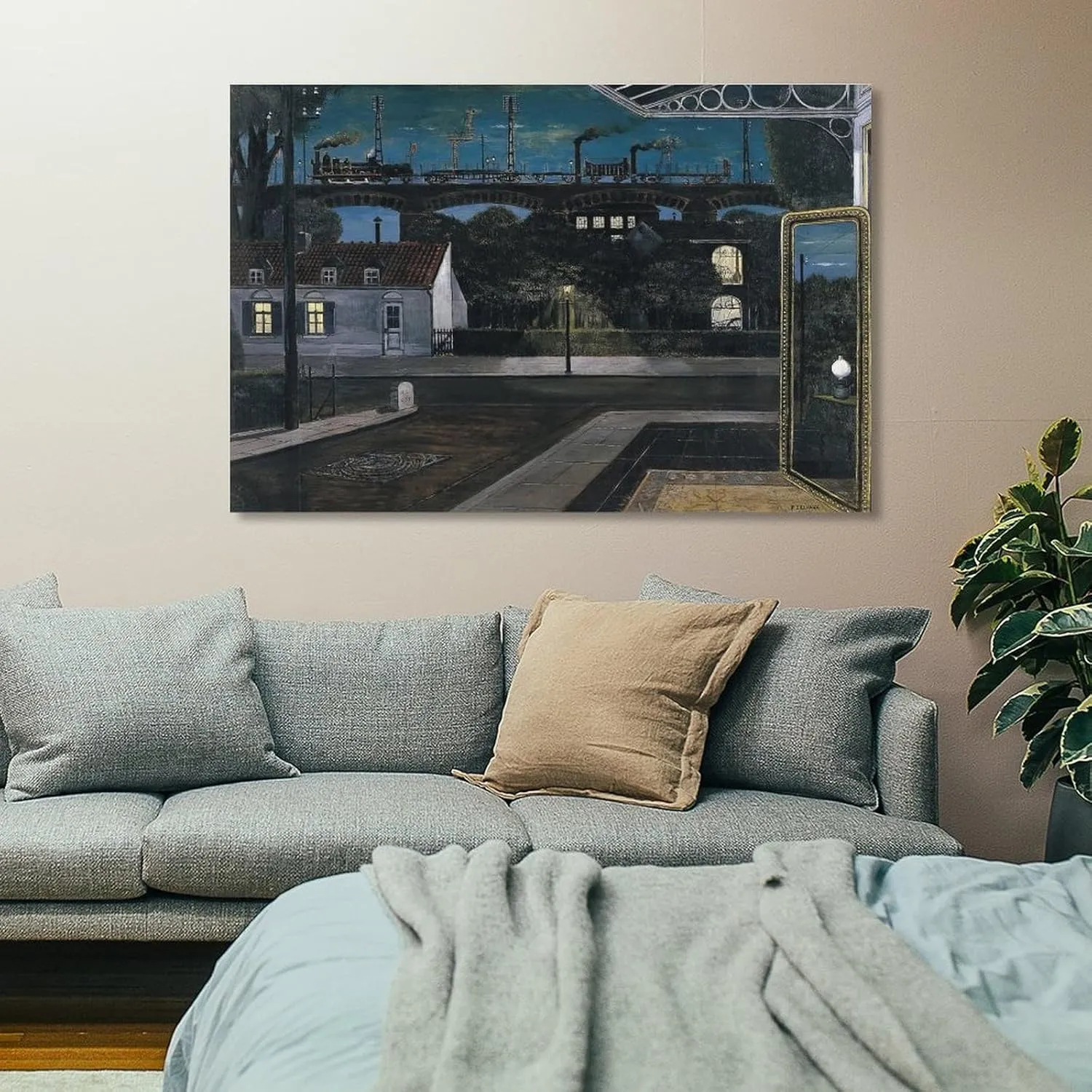 Paul Delvaux Posters Print The Viaduct Gifts Canvas Painting Poster Wall Art Decorative Picture Prints Modern Decor Framed-unframed 20x30inch(50x75cm)