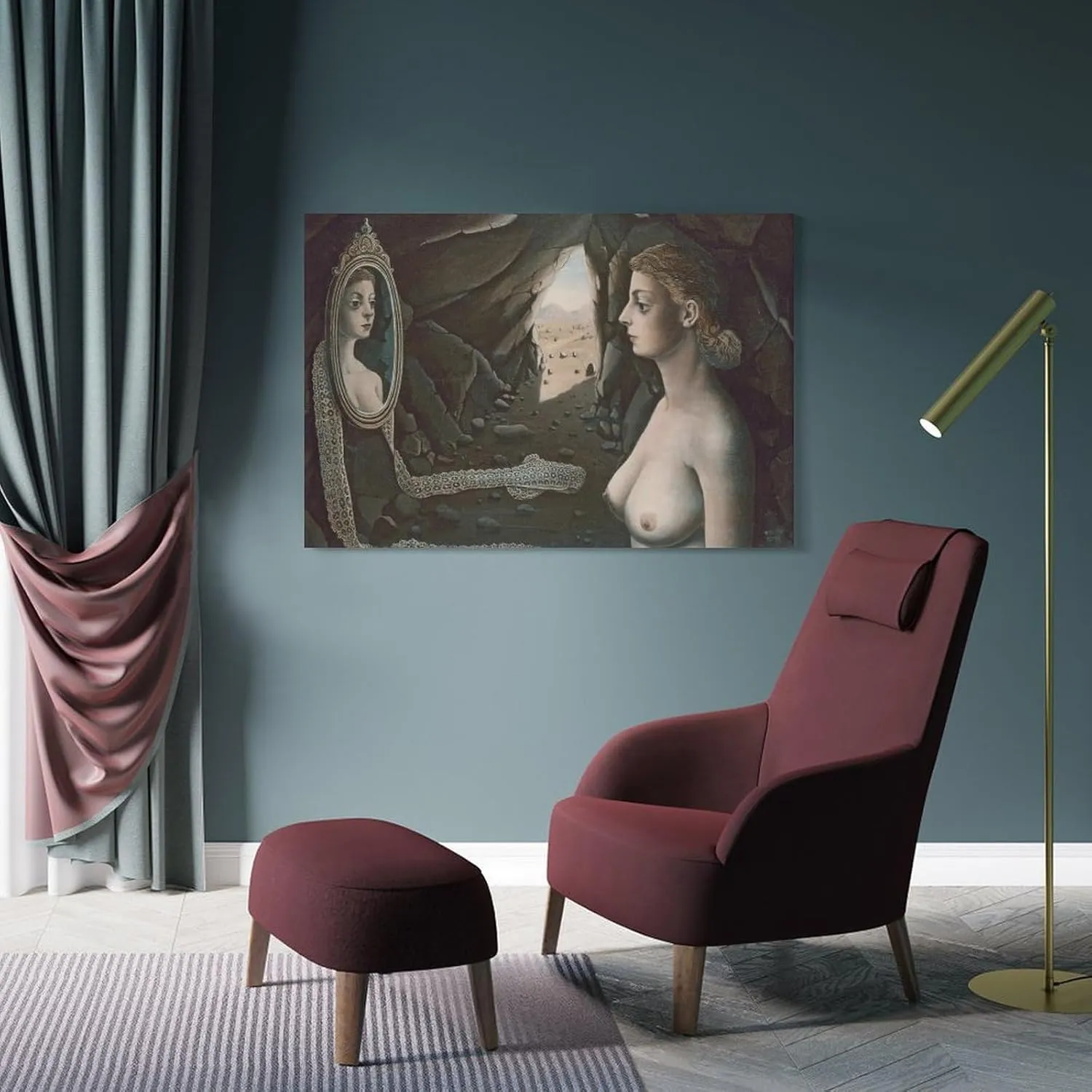 Paul Delvaux Posters Print Woman in The Mirror Picture Print Wall Art Poster Painting Canvas Posters Artworks Gift Idea Room Aesthetic 08x12inch(20x30cm)