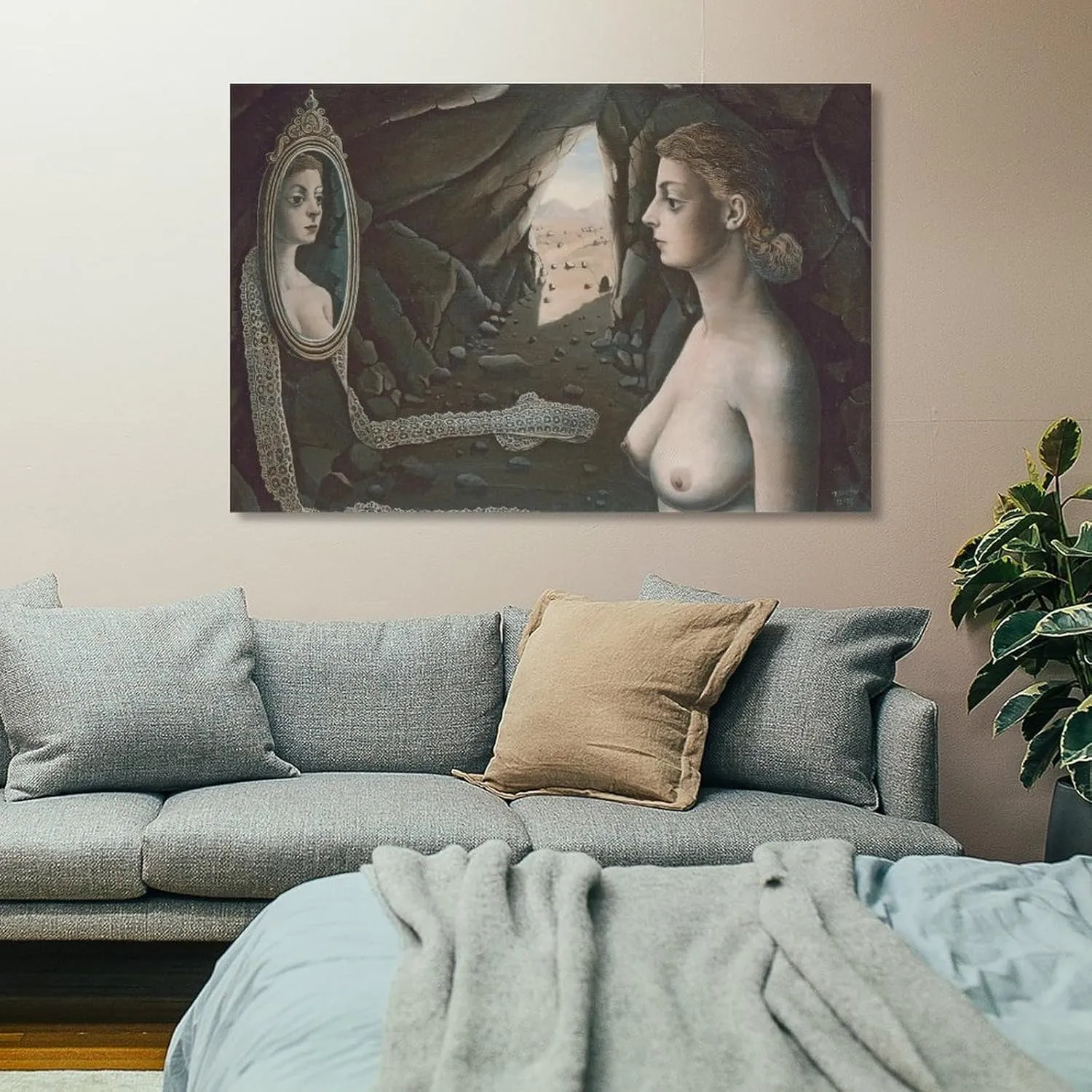 Paul Delvaux Posters Print Woman in The Mirror Picture Print Wall Art Poster Painting Canvas Posters Artworks Gift Idea Room Aesthetic 08x12inch(20x30cm)